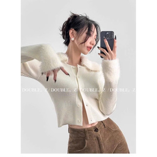 Áo len tăm dài tay thu đông cổ bẻ mix cổ lông tay style Ulzzang y2k cá tính mã 761