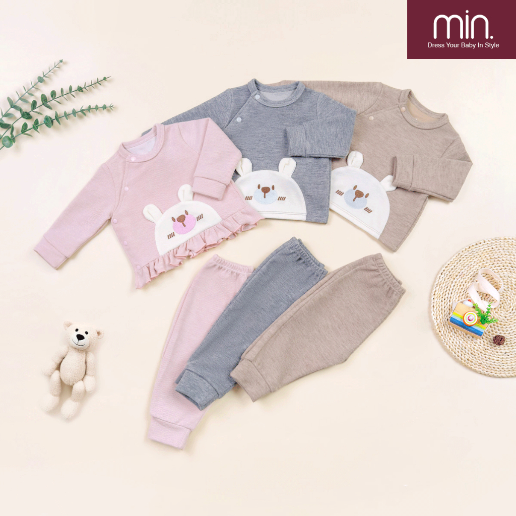 Bộ sơ sinh thu đông Anminaza nỉ nhung lông thỏ mềm mịn - Hàng Chính Hãng AMI0293