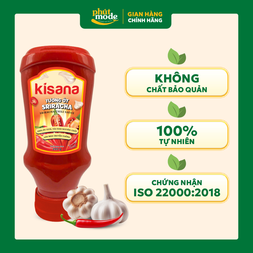 Tương ớt Sriracha Kinasa 200g nhỏ gọn, tiện lợi - 100% ớt tươi, tỏi tươi nguyên chất