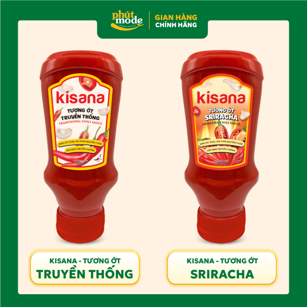 Tương ớt Sriracha Kinasa 200g nhỏ gọn, tiện lợi - 100% ớt tươi, tỏi tươi nguyên chất
