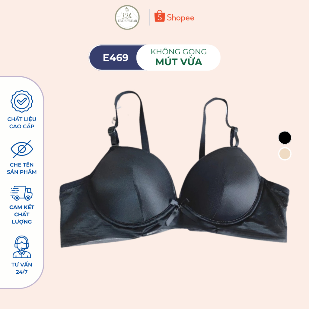 Áo ngực nâng ngực mút vừa, không gọng, đệm đúc lưng mảnh thanh lịch E469 | THỜI TRANG 12H