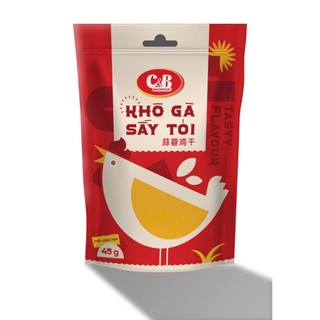 Khô Gà Sấy Tỏi C&B món ăn vặt hàng đầu, thức ăn khô tiện lợi cho mọi nhà GÓI 45G