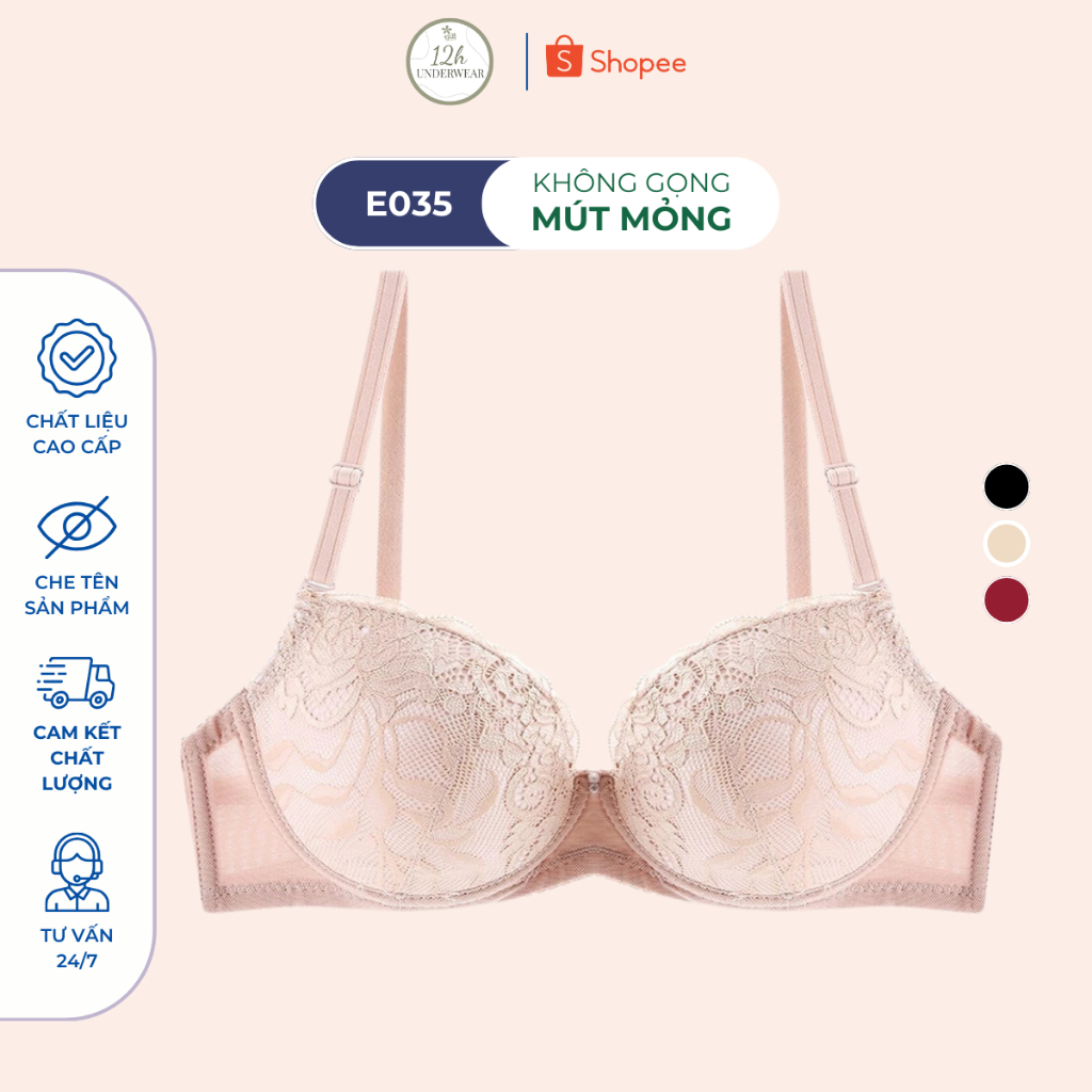 Áo Lót Đẩy Ngực,áo ngực có gọng , áo lót mút dày 3cm ,áo ngực nâng  Áo Ngực Đệm Dày E035 - Thương Hiệu Đồ Lót 12h