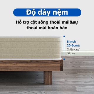 Đệm lò xo KADE 20cm đệm lò xo liên kết êm ái nâng đỡ giấc ngủ với foam hai tầng mềm mại