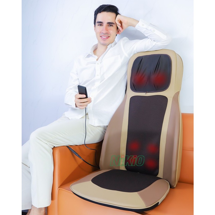 Đệm ghế massage toàn thân, massage lưng, cổ, mông xoa bóp day ấn rung, nhiệt hồng ngoại Nikio NK-180