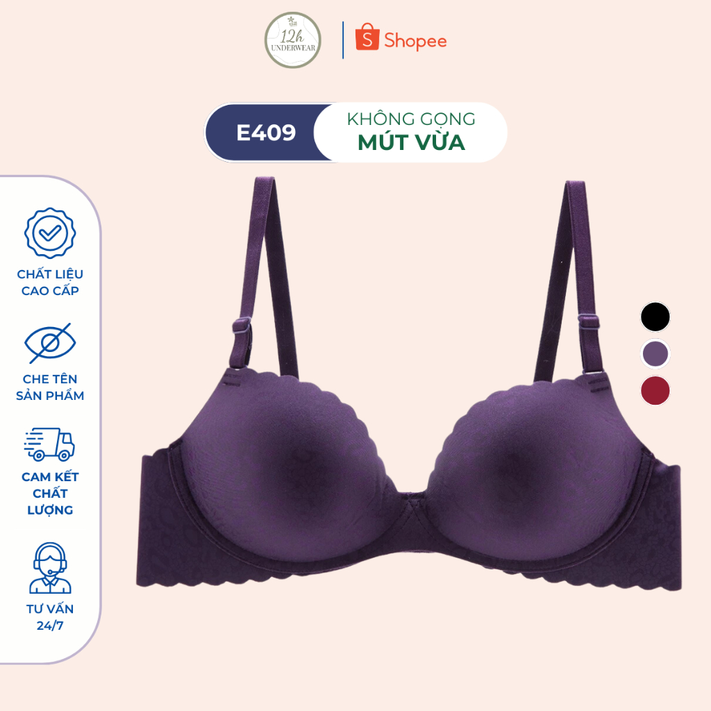 Áo Cup Ngực  Áo Lót  Áo Ngực Su Không Gọng E409-Thương Hiệu 12h