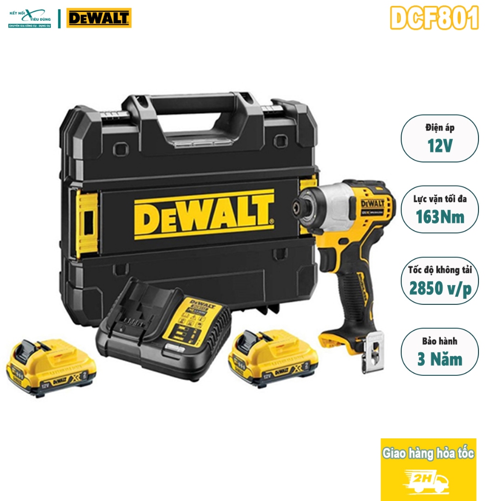 Máy vặn vít dùng pin 12V DeWALT DCF801 (Momen xoán 163Nm - Bảo hành 3 ...