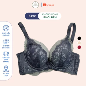 Áo Lót Nữ Không Gọng Cao Cấp, Áo Ngực Ren Mút Vừa E472 - Thương Hiệu 12H