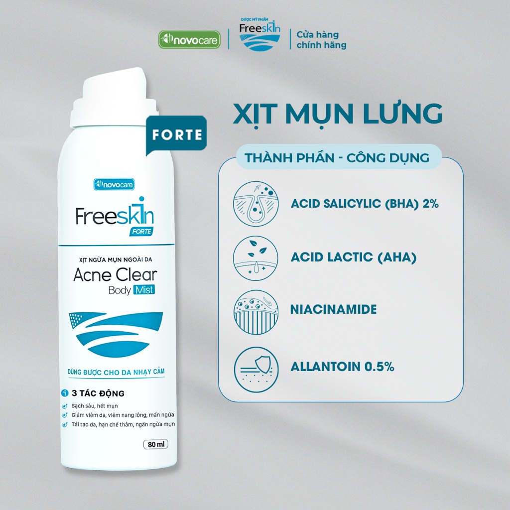 Ảnh Combo Xịt mụn Freeskin Acne Clear Body Mist 80ml & Gel tắm Freeskin Ance Clear Body Mist 250ml 3