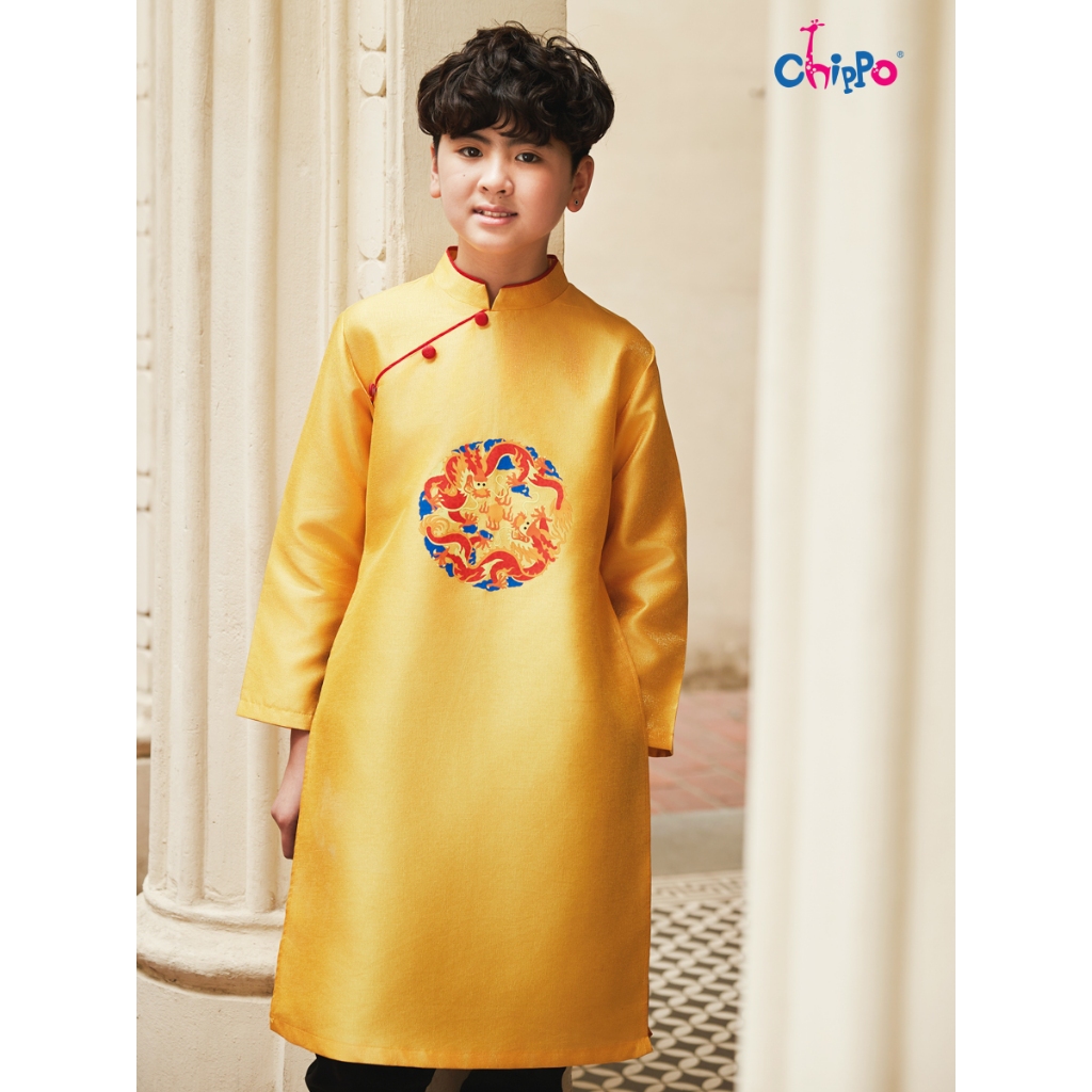 Ảnh Áo dài tết dáng cách tân in hình rồng đón tết Chippo cho bé trai từ 8 đến 16 Tuổi(25-60Kg) AD rồng 3