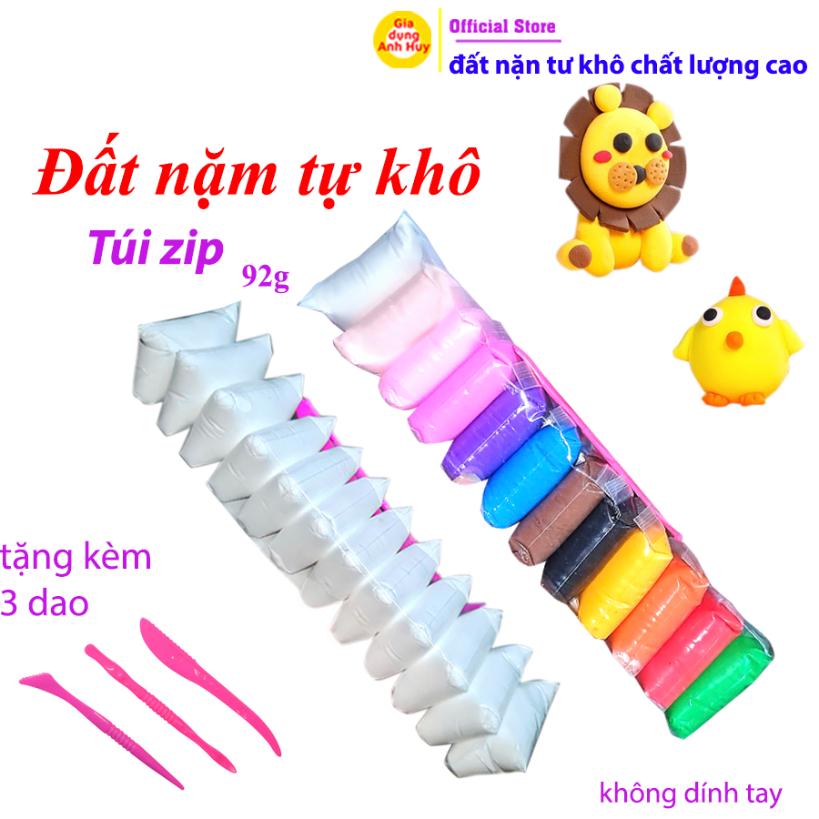 Đất nặn an toàn cho bé không dính da tay , không mùi tạo hình tự khô túi zip 12 gói – GDAH