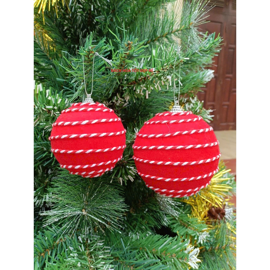 QUẢ CHÂU NHUNG CÓ VÂN ĐK 8CM VÀ 10CM- PHỤ KIỆN TRANG TRÍ NOEL