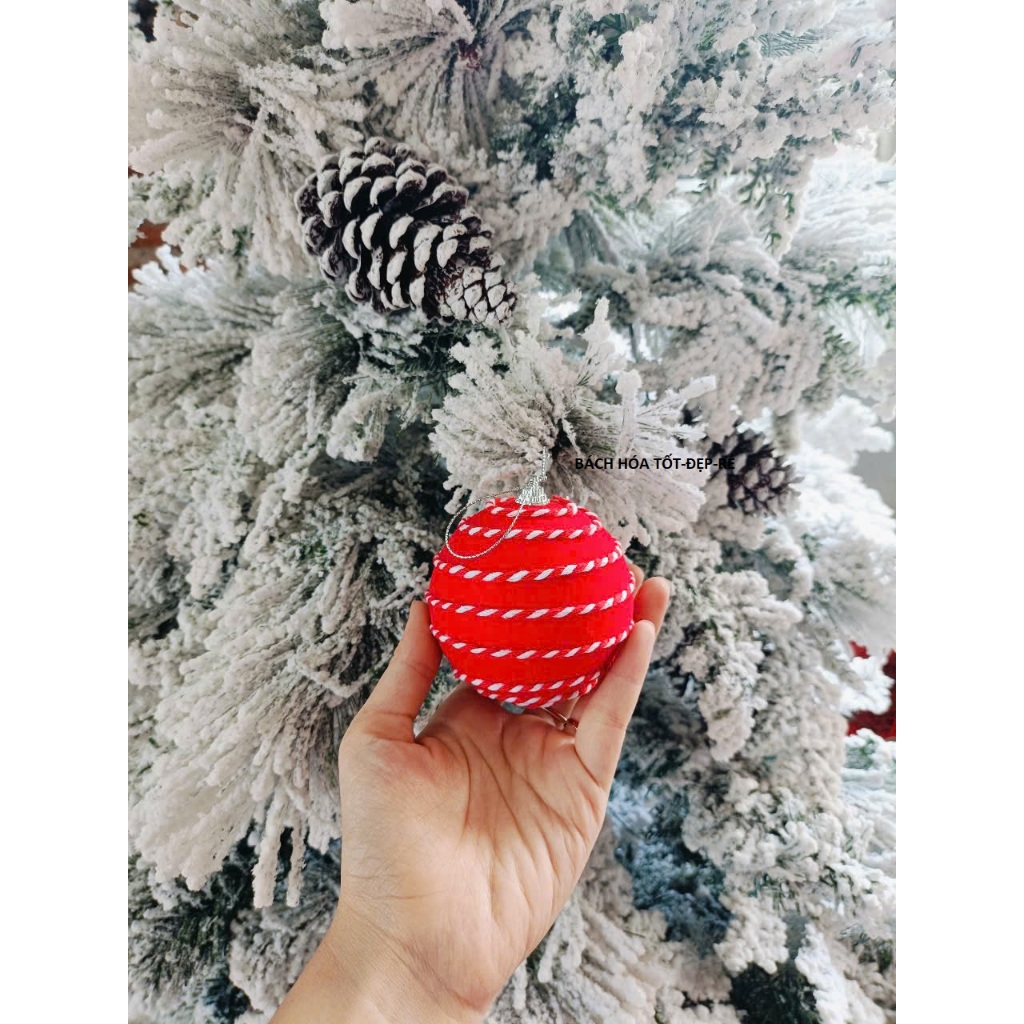 QUẢ CHÂU NHUNG CÓ VÂN ĐK 8CM VÀ 10CM- PHỤ KIỆN TRANG TRÍ NOEL