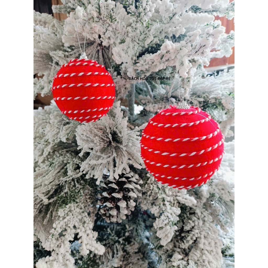 QUẢ CHÂU NHUNG CÓ VÂN ĐK 8CM VÀ 10CM- PHỤ KIỆN TRANG TRÍ NOEL