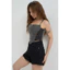 MIDDUA - Denim05 Corset dây xám phối đen, dây khoá kéo trước