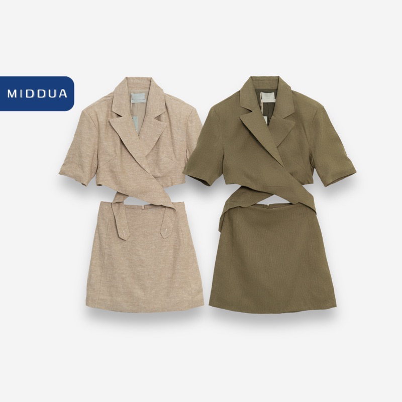 MIDDUA - Gilet04 Set vest + váy vải linen