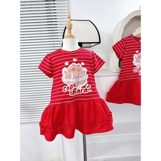 V11 Váy bé gái hoạ tết Capy bara sz 10-30kg, đầm bé gái sắc đỏ tươi tắn diện tết xinh lung linh