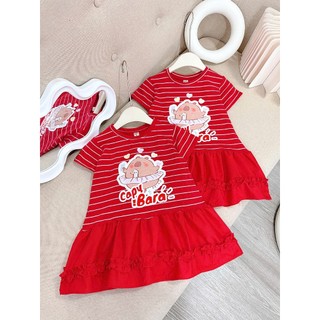 V11 Váy bé gái hoạ tết Capy bara sz 10-30kg, đầm bé gái sắc đỏ tươi tắn diện tết xinh lung linh