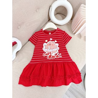 V11 Váy bé gái hoạ tết Capy bara sz 10-30kg, đầm bé gái sắc đỏ tươi tắn diện tết xinh lung linh