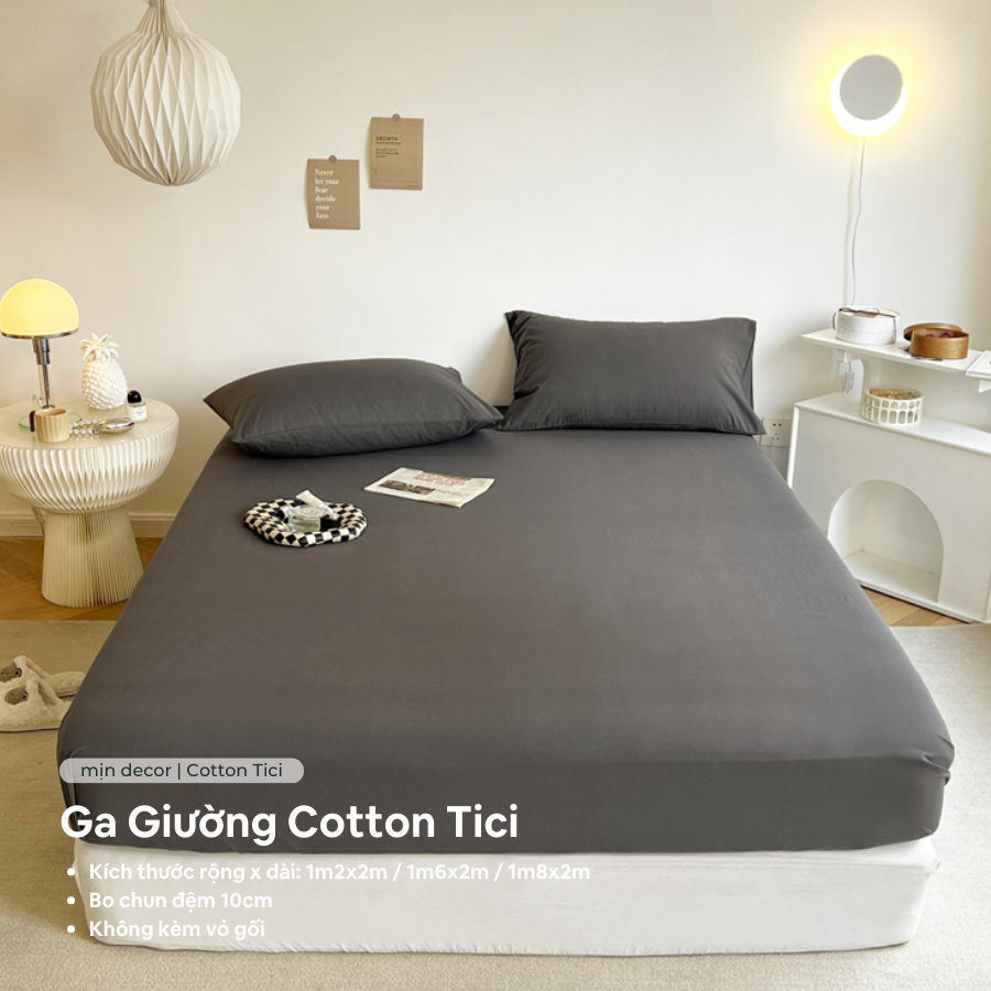 Ảnh Ga Giường Cotton Tici (Không Kèm Vỏ Gối) Mịn Decor, Drap Nệm Trơn Basic 3