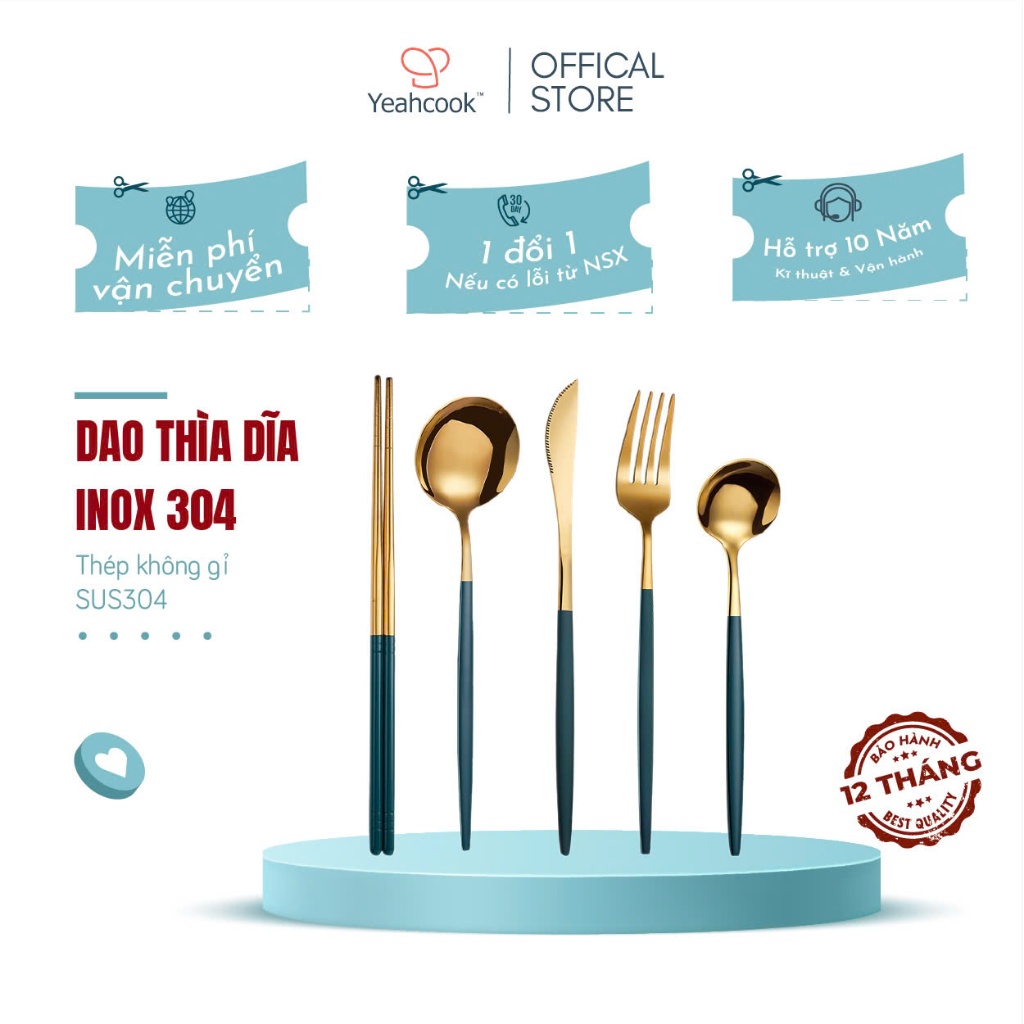 Ảnh Bộ thìa dĩa ăn inox 304 cao cấp Yeahcook, phiên bản cao cấp, thiết kế cho nhà hàng sang trọng tinh tế 2