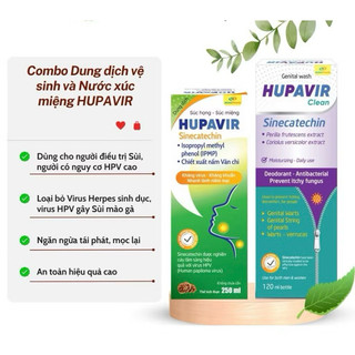 (Che tên sp) COMBO Dung Dịch Vệ Sinh +Nước súc họng HUPAVIR Hỗ trợ tốt cho người HPV, sùi mào gà