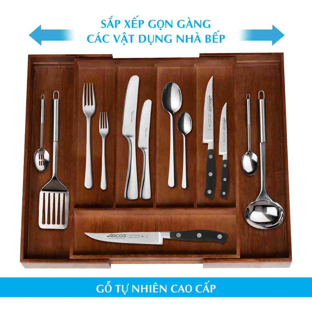 Khay đựng muỗng đũa chia ngăn kéo, khay chia đũa thìa tủ bếp bằng gỗ Sồi cao cấp NHATVYWOOD NV5303B