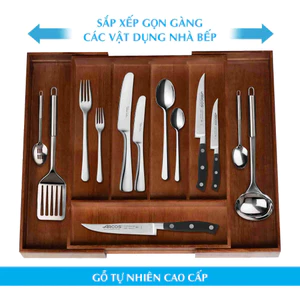 Khay đựng muỗng đũa chia ngăn kéo, khay chia đũa thìa tủ bếp bằng gỗ Sồi cao cấp NHATVYWOOD NV5303B