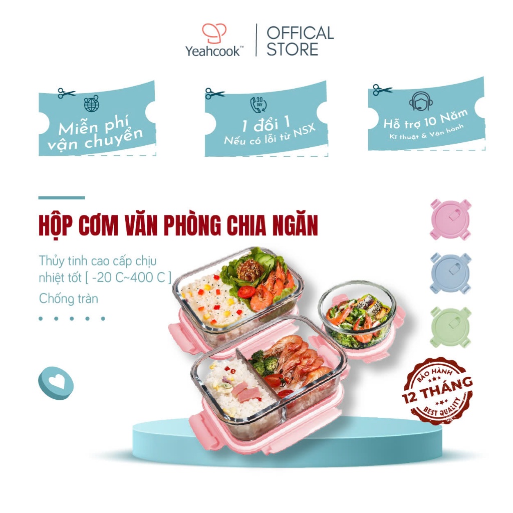 Ảnh hộp cơm thủy tinh chia ngăn tiện ích khi mang cơm tới văn phòng du lịch giã ngoại YEAHCOOK 1