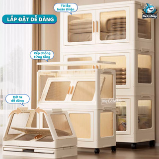 Tủ Nhựa Đựng Đồ Gấp Gọn Tiện Lợi, Tủ Nhựa Kính Trong Suốt Đa Năng Có Bánh Xe Di Chuyển Dày Dặn Chắc Chắn An Toàn - HC03
