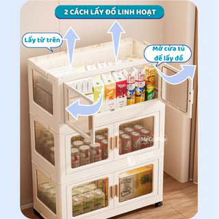 Tủ Nhựa Đựng Đồ Gấp Gọn Tiện Lợi, Tủ Nhựa Kính Trong Suốt Đa Năng Có Bánh Xe Di Chuyển Dày Dặn Chắc Chắn An Toàn - HC03