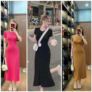 Đầm body / đầm xoè tay ngắn  xẻ tà dáng dài maxi bên cách điệu thời trang hot hiện nay
