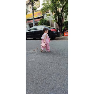 [B&G] Sét bộ hồng bé gái quần dài kẻ caro chất cotton 100% cho bé gái từ 10-40kg
