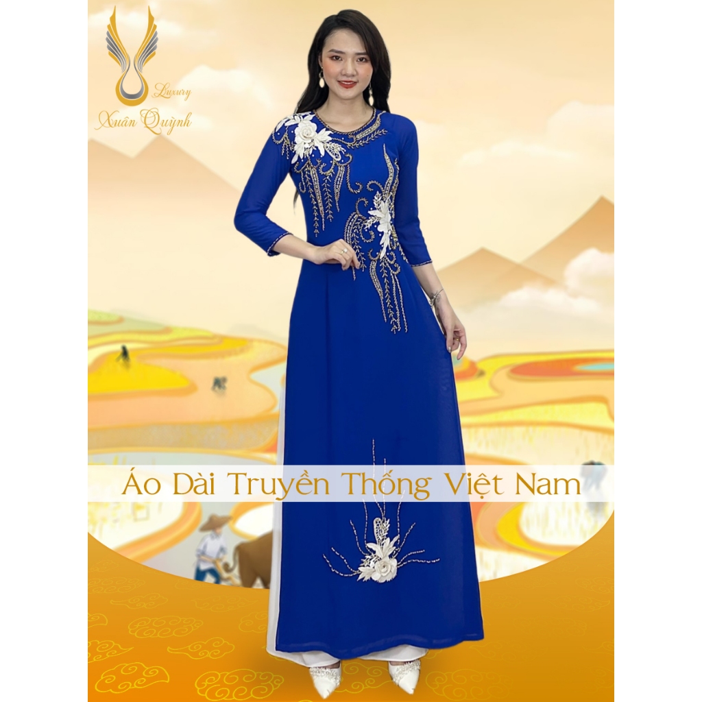 S240 1926 Áo only - Áo dài thiết kế chiffon 4 tà đính kết màu trắng