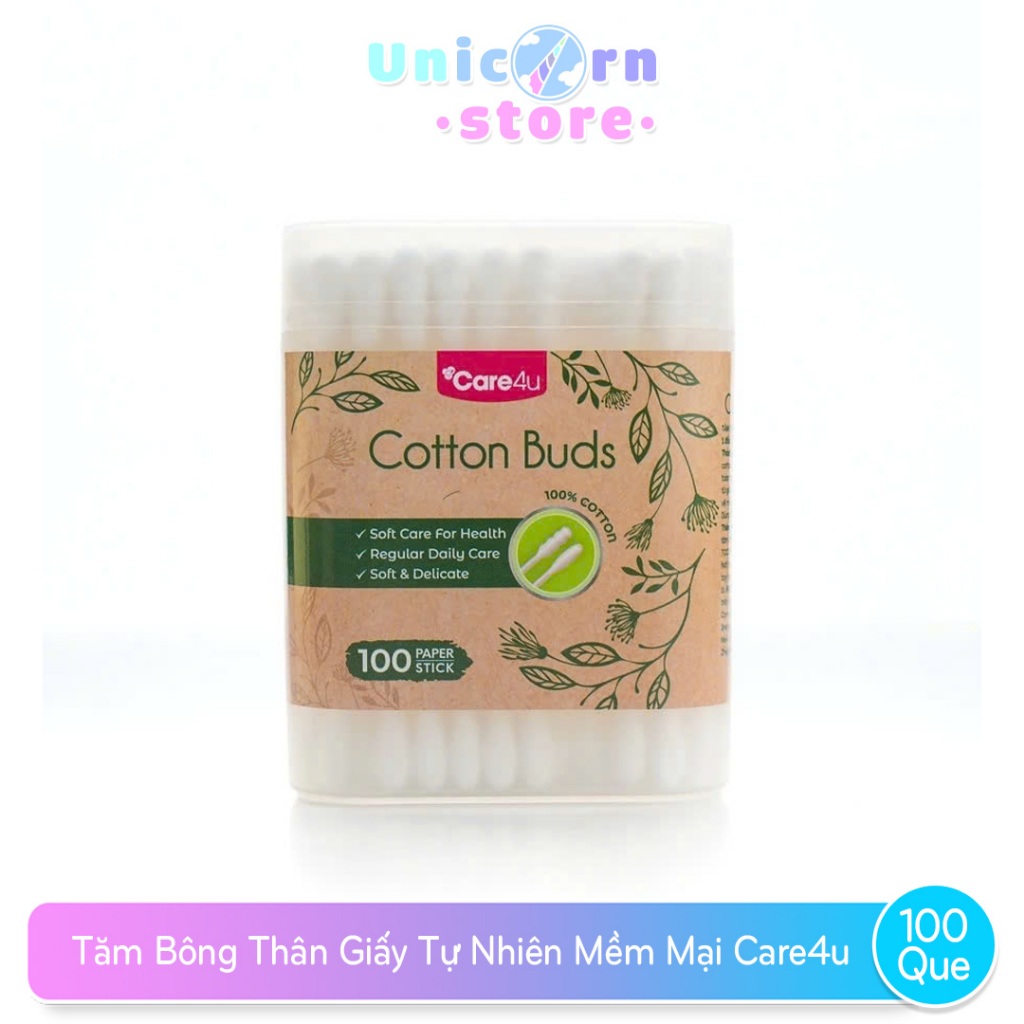 Tăm Bông Thân Giấy Tự Nhiên Mềm Mại Care4u 100 Que