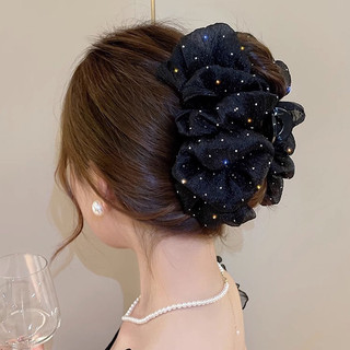 Kẹp Tóc Càng Cua Nơ To Bong Bóng Vải Voan Đính Đá Lấp Lánh Cỡ Lớn Phong Cách Nữ Tính Thanh Lịch Phụ Kiện