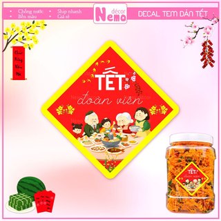 Tem Dán Tết Đoàn Viên, Tem Tết Chúc Mừng Năm Mới Hình Thoi, Decal Decor Trang Trí Hộp Quà, Bánh, Kẹo, Mứt Ngày Tết.