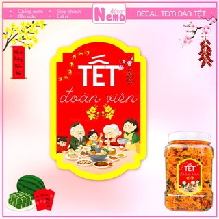 Tem Dán Tết Đoàn Viên, Tem Tết Chúc Mừng Năm Mới, Decal Decor Trang Trí Hộp Quà, Bánh, Kẹo, Mứt Ngày Tết.