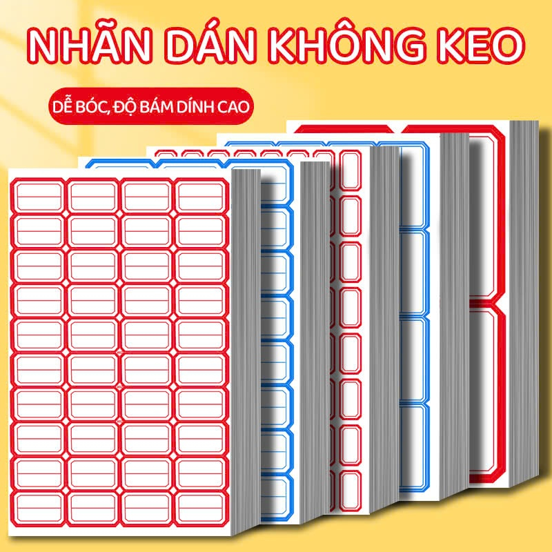 50 Tờ Tem Nhãn Dán Ghi Tên Chống Nước - Giúp Quản Lý Đồ Vật Tiện Lợi, Nhiều Màu Sắc và Kích Thước