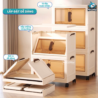 Tủ Đựng Đồ Gấp Gọn Tiện Lợi, Tủ Nhựa Kính Trong Suốt Đa Năng Có Bánh Xe Di Chuyển Dày Dặn Chắc Chắn An Toàn - HC04
