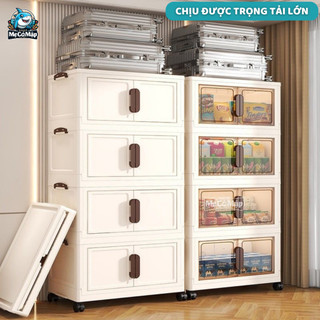 Tủ Đựng Đồ Gấp Gọn Tiện Lợi, Tủ Nhựa Kính Trong Suốt Đa Năng Có Bánh Xe Di Chuyển Dày Dặn Chắc Chắn An Toàn - HC04