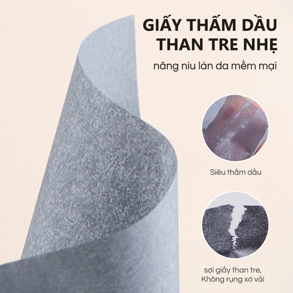 Gecomo Giấy Thấm Dầu Than Tre Hoạt Tính Kèm Gương Trang Điểm Lâu Trôi