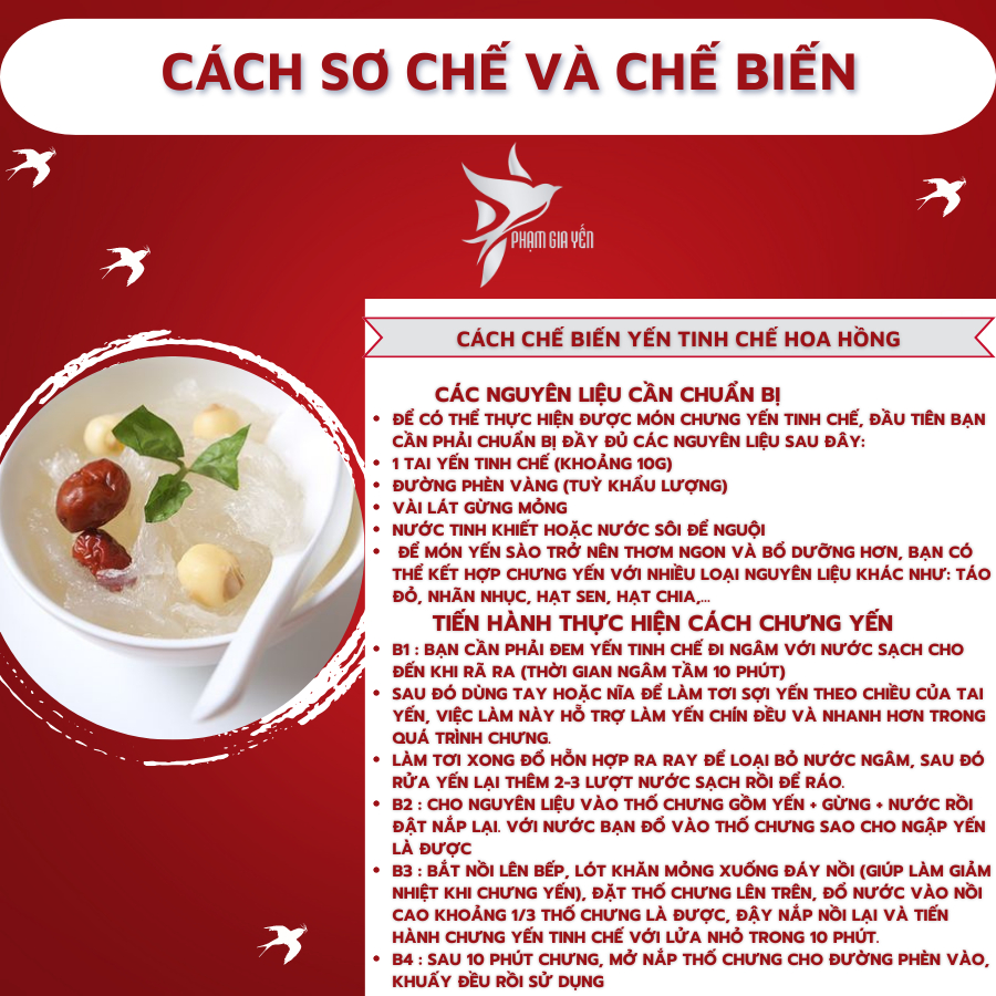 Tổ Yến Tinh Chế Sợi Đắp Hoa Hồng Nguyên Chất 100% -  Yến Sào Phạm Gia