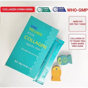 Collagen Vĩnh Hoàn chính hãng 100% Collagen thủy phân nguyên chất VINH WELLNESS (50g bao gồm 1hộp 10 gói)