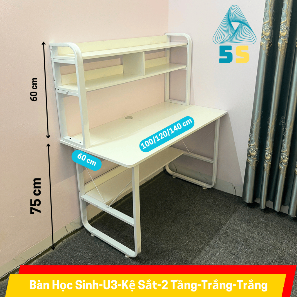 Bàn Học Cho Bé Kèm Kệ – Gỗ MDF Bền Đẹp – Chân Sắt U An Toàn – Thiết Kế Tiện Lợi | BigBuy360 - bigbuy360.vn