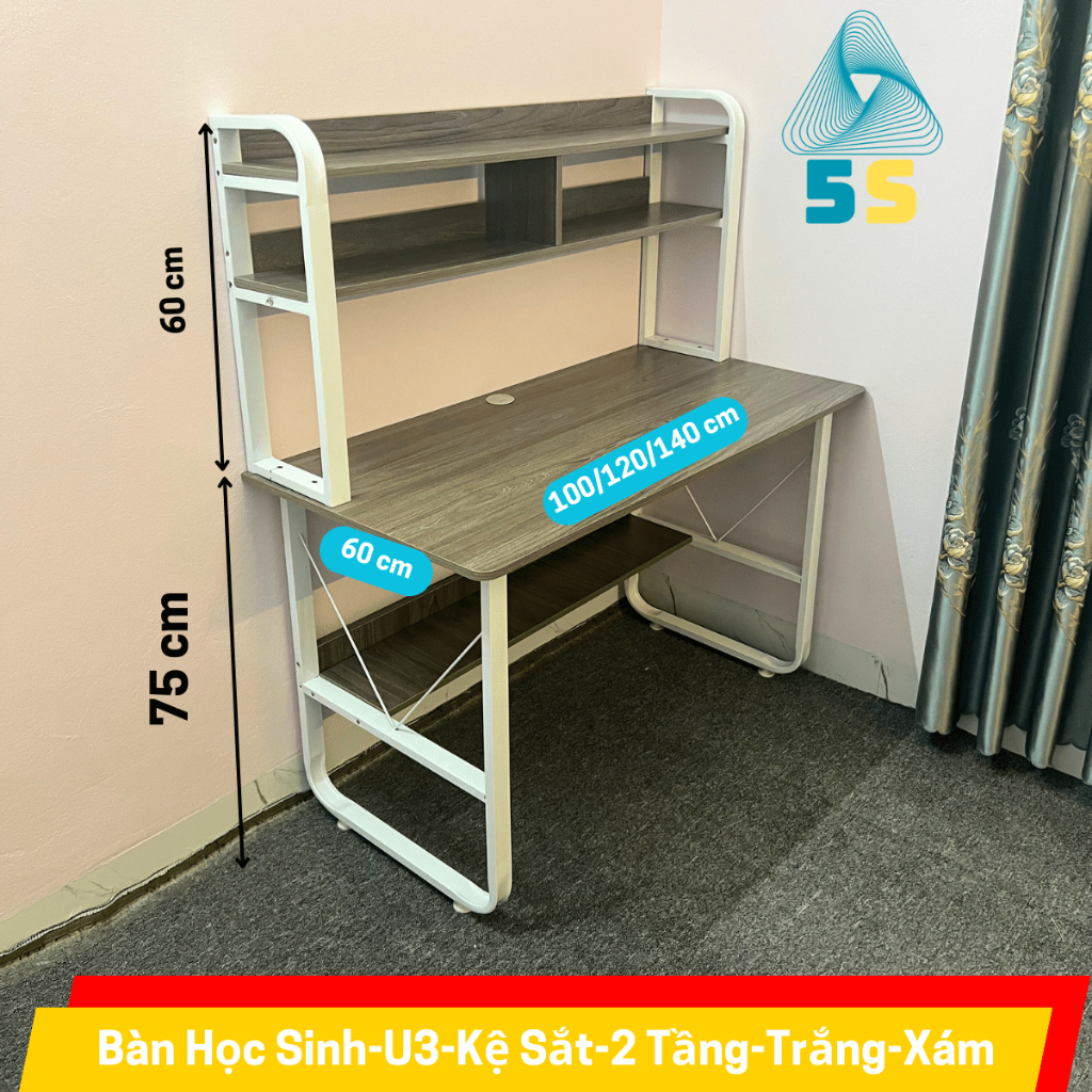 Bàn Học Cho Bé Kèm Kệ – Gỗ MDF Bền Đẹp – Chân Sắt U An Toàn – Thiết Kế Tiện Lợi | BigBuy360 - bigbuy360.vn