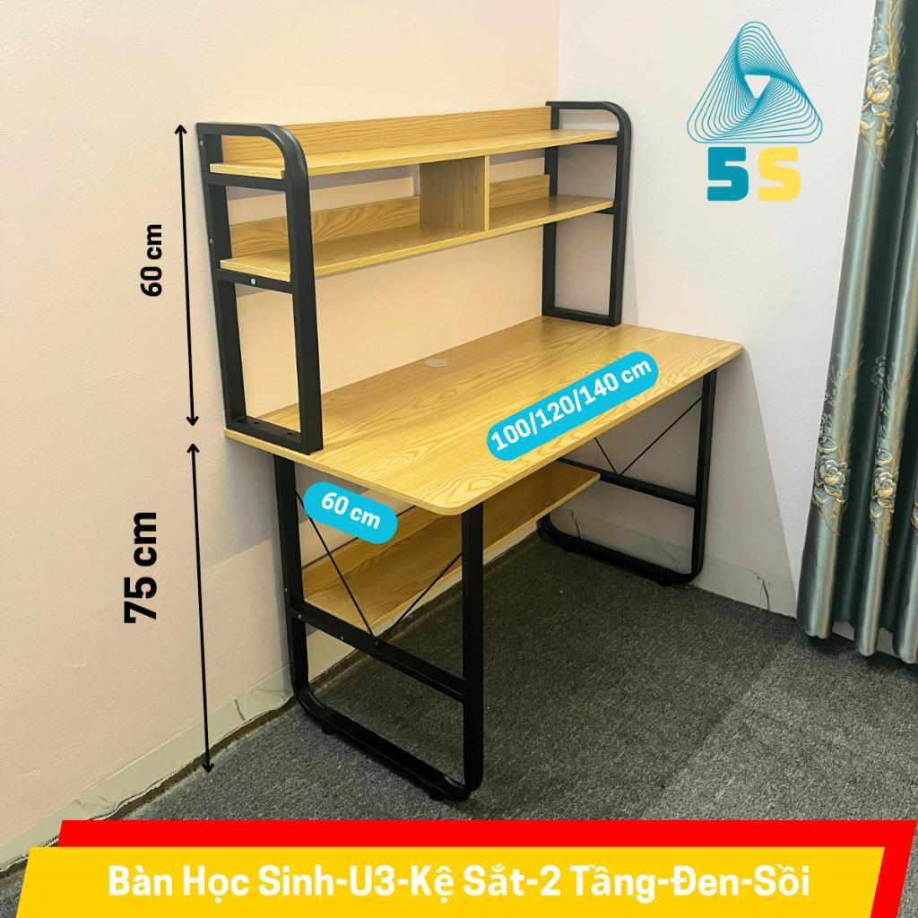 Bàn Học Cho Bé Kèm Kệ – Gỗ MDF Bền Đẹp – Chân Sắt U An Toàn – Thiết Kế Tiện Lợi | BigBuy360 - bigbuy360.vn