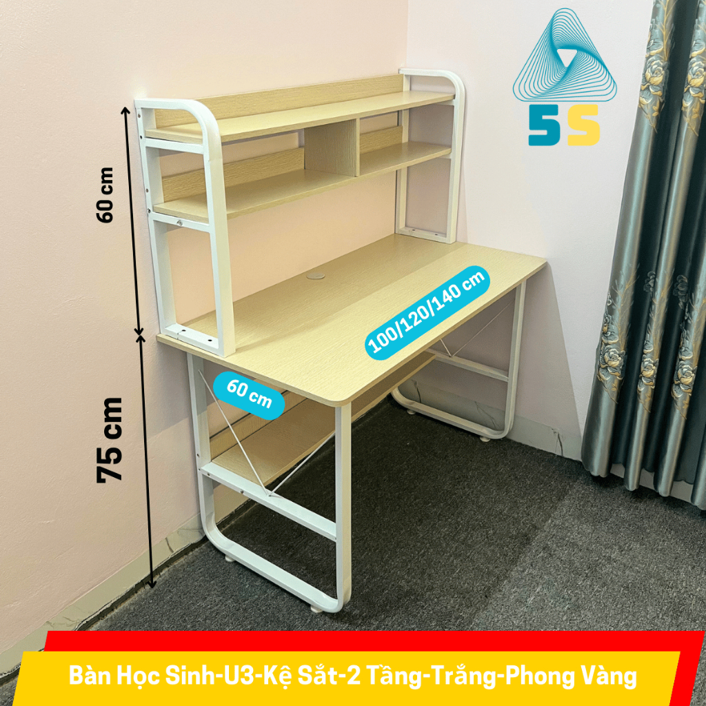 Bàn Học Cho Bé Kèm Kệ – Gỗ MDF Bền Đẹp – Chân Sắt U An Toàn – Thiết Kế Tiện Lợi | BigBuy360 - bigbuy360.vn