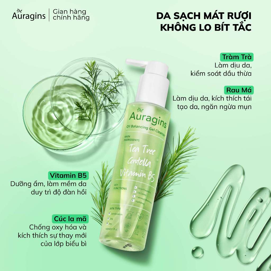 Ảnh Gel rửa mặt cho da dầu mụn The Auragins Oil Balancing Gel Cleanser 150ml 3