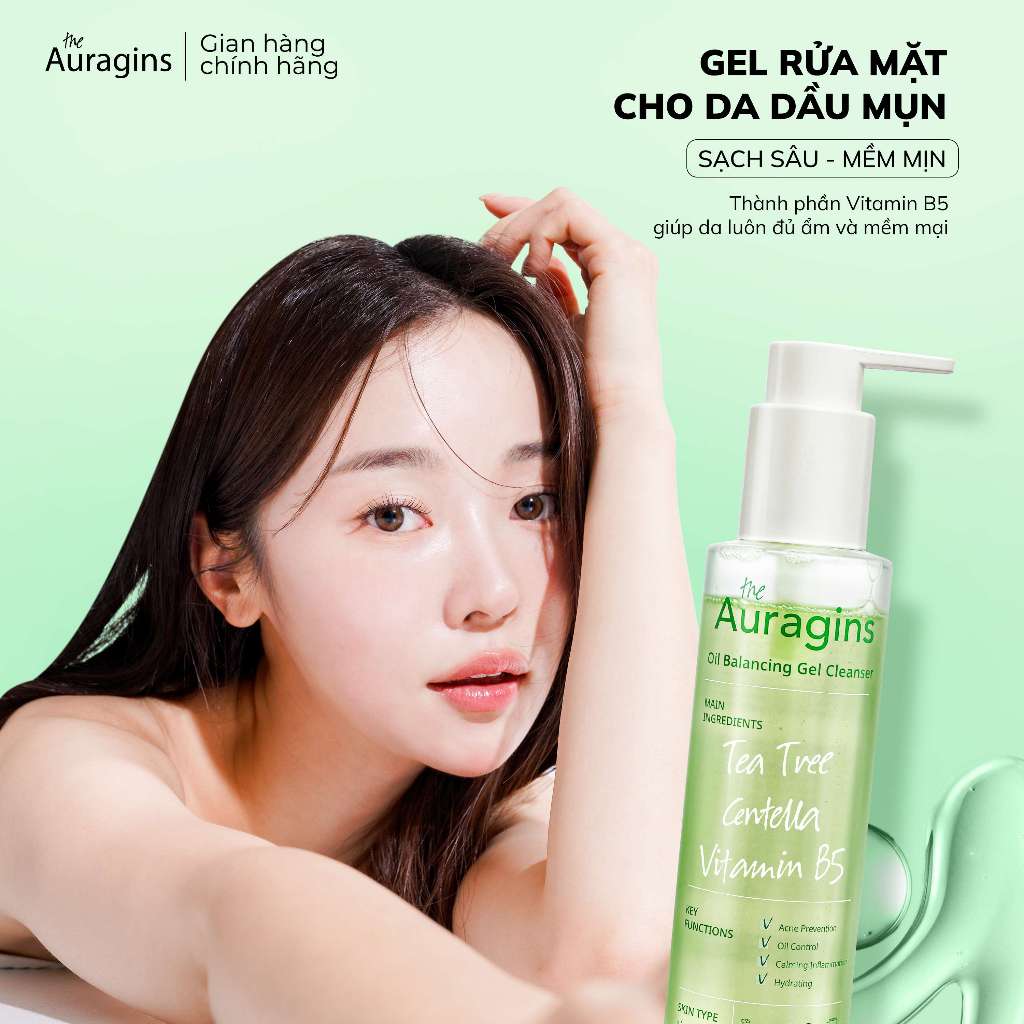 Ảnh Gel rửa mặt cho da dầu mụn The Auragins Oil Balancing Gel Cleanser 150ml 1